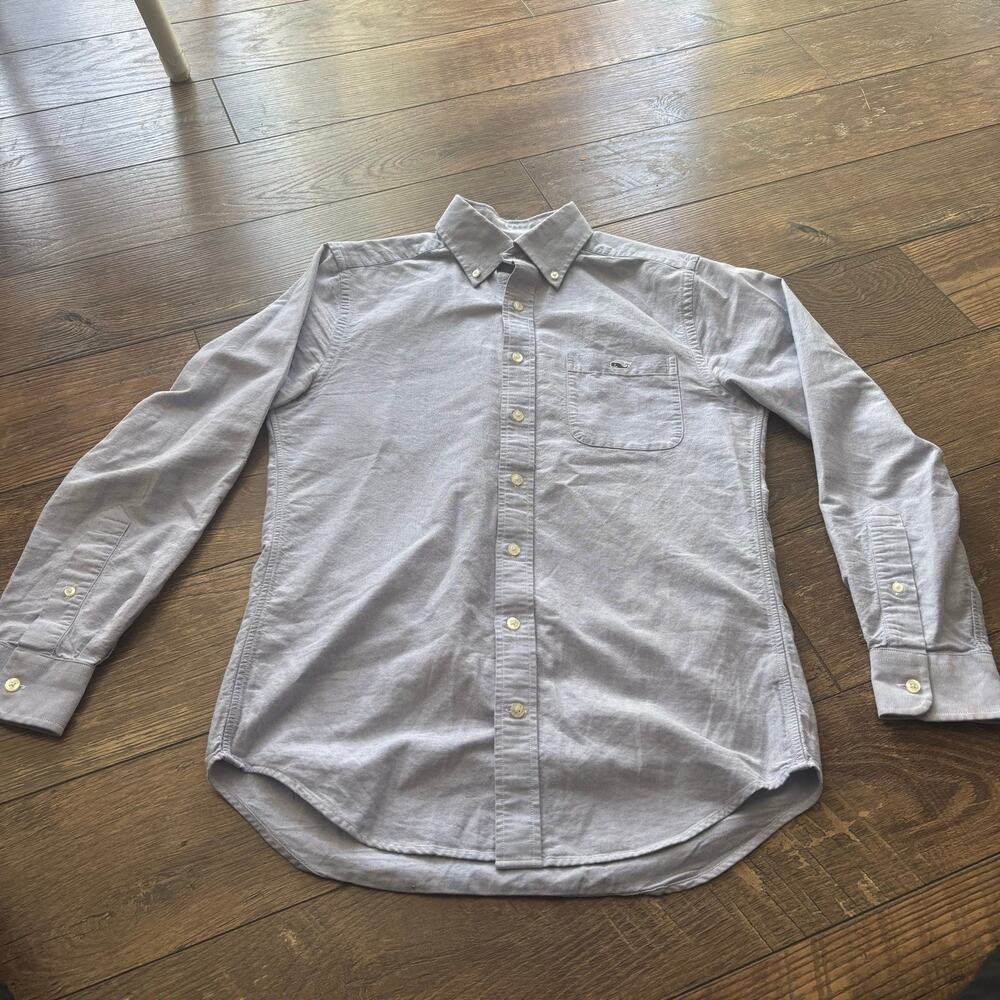 Vineyard Vines Light Blue Slim Fit Tucker Long Sleeve Button Shirt Navy Logo SM